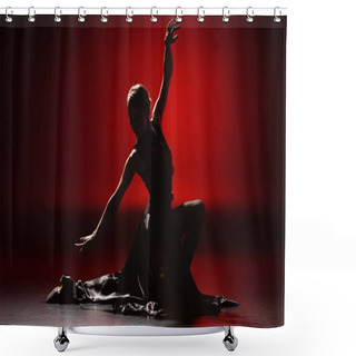 Personality  Silhouette Of Elegant Woman Dancing Flamenco On Red Shower Curtains