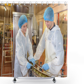 Personality  Factory Operatives Overseeing Production Shower Curtains