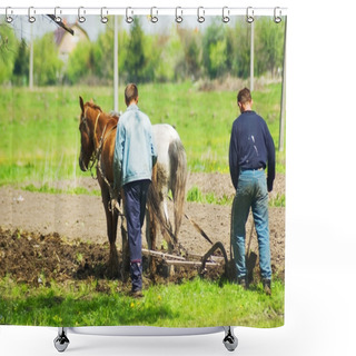 Personality  Plowing The Field Shower Curtains