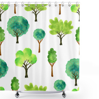 Personality  Cute Watercolor Trees. Spring Seamless Pattern. Vector Illustration For Fabric, Paper And Other Printing And Web Projects. Shower Curtains