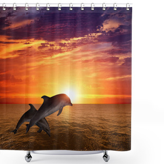 Personality  Jumping Dolphins Shower Curtains