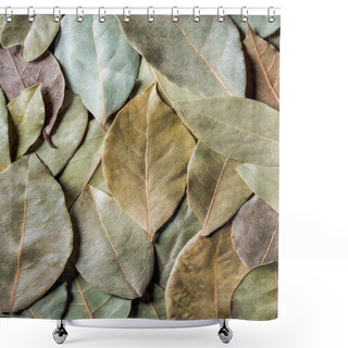 Personality  Top View Of Aromatic Dried Bay Leaves Background Shower Curtains