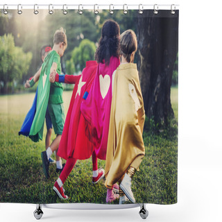 Personality  Superhero Children Playing Outdoors Shower Curtains