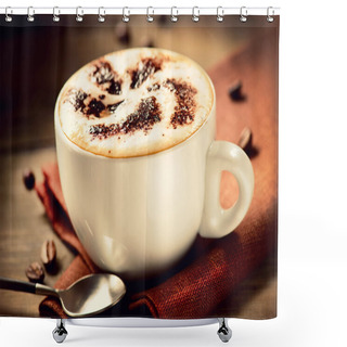Personality  Cappuccino. Cup Of Cappuccino Coffee Shower Curtains