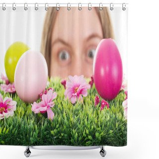 Personality  Girl Finding Some Easter Eggs Shower Curtains