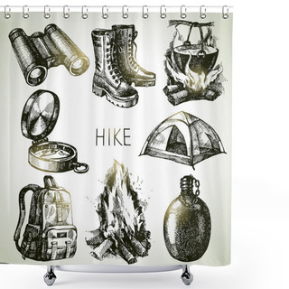 Personality  Hike And Camping Tourism Hand Drawn Set Shower Curtains