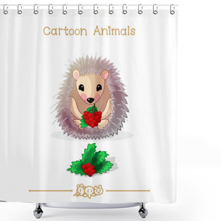 Personality   Toons Series Cartoon Animals: Hedgehog And Holly Berry Leaves Shower Curtains