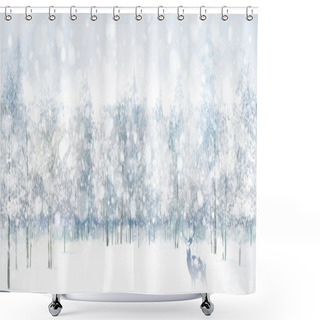 Personality  Winter Scene With Deer Shower Curtains