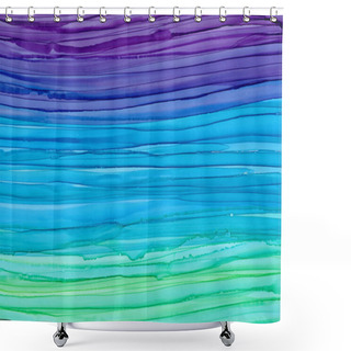 Personality  Horizontal Colorful Brush Waves Texture Background. Hand Drawn Violet, Blue And Green Liquid Alcohol Ink Colors Blending. Shower Curtains