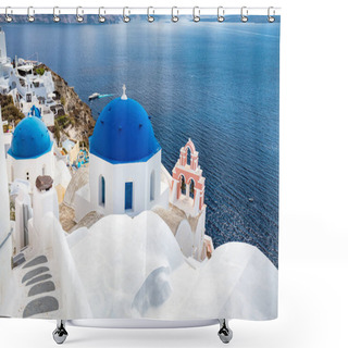 Personality  White-blue Santorini  Shower Curtains