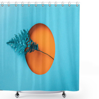 Personality  Blue Fern Leaf In Orange Round Hole On Blue Paper  Shower Curtains