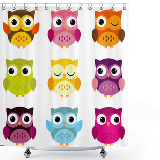 Personality  Cute Vector Collection Of Bright Owls Shower Curtains