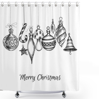 Personality  Black And White Christmas Hand Drawn Ornaments  Shower Curtains