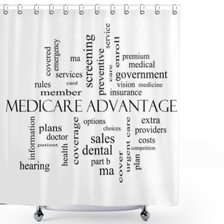 Personality  Medicare Advantage Word Cloud Concept In Black And White Shower Curtains