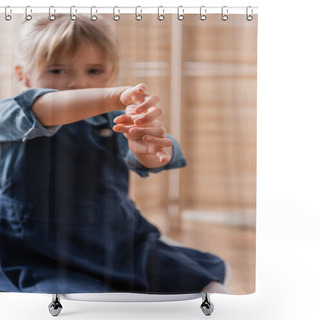 Personality  Blurred Kid Gesturing In Consulting Room  Shower Curtains