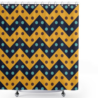 Personality  Vector Modern Seamless Colorful Geometry Chevron Lines Pattern, Color Blue Yellow, Abstract Geometric Background, Trendy Multicolored Print, Retro Texture, Hipster Fashion Design Shower Curtains