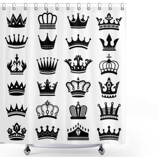 Personality  Royal Crown Silhouette. King Crowns, Majestic Coronet And Luxury Tiara Silhouettes Vector Set Shower Curtains