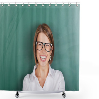 Personality  Laughing Woman Wearing Glasses Shower Curtains
