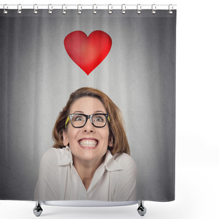 Personality  Proposal Anticipation. Funky Woman In Love Gray Background  Shower Curtains
