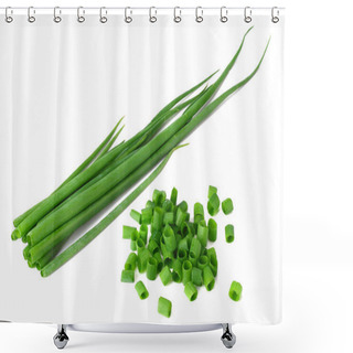 Personality  Cut Of Green Onion Isolated On White Background  Shower Curtains