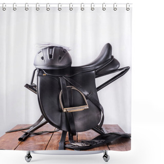 Personality  Black Professional  Leather Dressage Saddle In Complete With Rid Shower Curtains