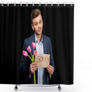 Personality  Man With Tulips And Sorry Sign Shower Curtains