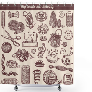Personality  Sewing And Needlework Doodles Collection Shower Curtains