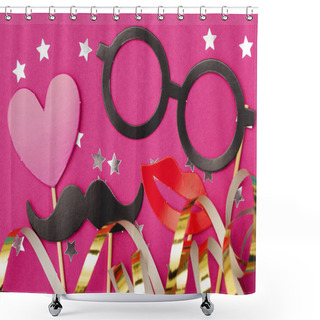 Personality  Fun Party Props On A Pink Background. Wedding, Hen Do Party Phot Shower Curtains