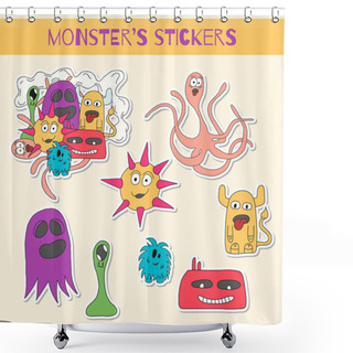 Personality  Set Of Stickers With Doodle Monsters. Shower Curtains