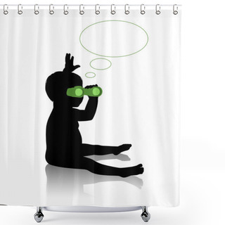 Personality  Little Baby With Binoculars Shower Curtains