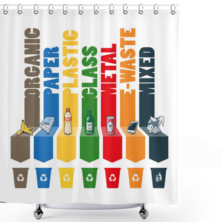 Personality  Trash Types Segregation With Recycling Bins Shower Curtains