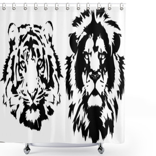 Personality  Lion And Tiger Head Shower Curtains