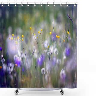Personality  Wildflowers, Spring, Summer, Sunset Field Shower Curtains