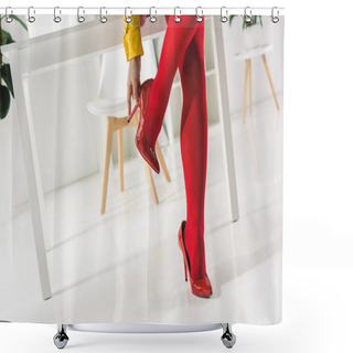 Personality  Woman In Red Tights And Heels Shower Curtains