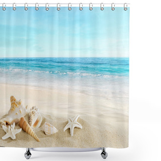 Personality  Landscape With Shells On Tropical Beach Shower Curtains