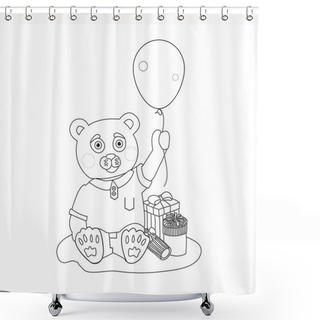 Personality  Toy Bear With Present Boxes And Baloon. Coloring Page Shower Curtains