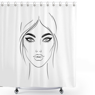 Personality  Sketch Of Young Woman On White Background. Shower Curtains