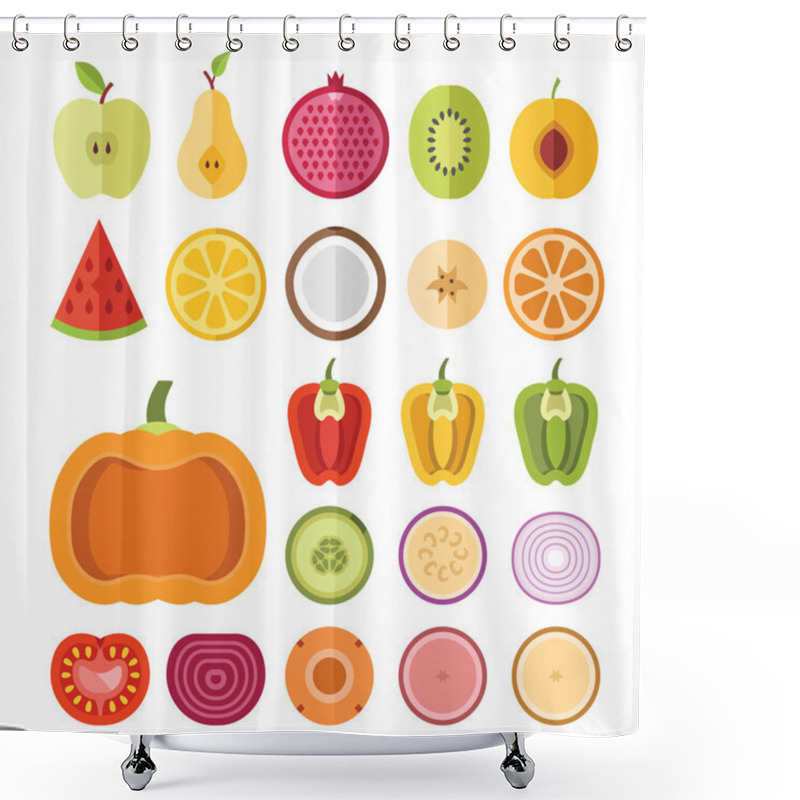 Personality  Fruits And Vegetables Slices Set. Flat Vector Slices Icons Set Shower Curtains