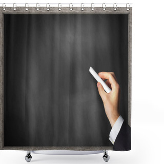 Personality  Businessmans Hand Writing With Chalk On Black Chalkboard Shower Curtains