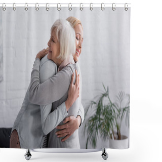 Personality  Smiling Parent With Closed Eyes Hugging Daughter  Shower Curtains