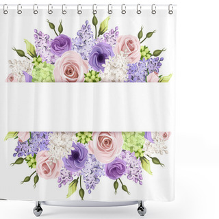 Personality  Background With Pink, Purple And White Roses And Lilac Flowers. Vector Eps-10. Shower Curtains