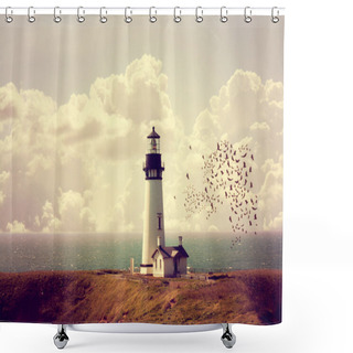 Personality  Lighthouse On Ocean Coastline Shower Curtains