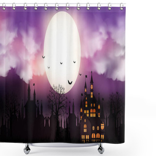 Personality  Halloween Castle Landscape Watercolor Background Shower Curtains