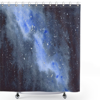 Personality  Space Galaxy, Outer Space, Blue Nebula, Space Illustration Watercolor Open Space Shower Curtains
