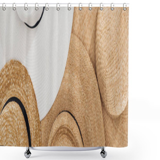 Personality  Pile Of Summer Straw Hats, Panoramic Shot Shower Curtains