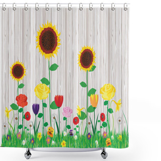 Personality  Color Vector Cartoon Illustration Of Beautiful Blooming Spring And Summer Flowers. Shower Curtains