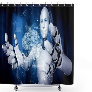 Personality  AI Humanoid Robot Holding Virtual Hologram Screen Showing Concept Of AI Brain Shower Curtains