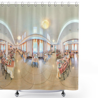 Personality  MINSK, BELARUS - JULY, 2013: Full Spherical 360 By 180 Degrees Seamless Panorama In Interior Fast Food Canteen In Sanatorium In Equirectangular Equidistant Projection, VR AR Content Shower Curtains