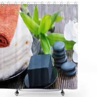 Personality  SPA Objects On A Table Shower Curtains