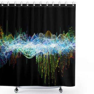 Personality  Wave Function Series. Interplay Of Colored Sine Vibrations, Light And Fractal Elements On The Subject Of Sound Equalizer, Music Spectrum And  Quantum Probability Shower Curtains